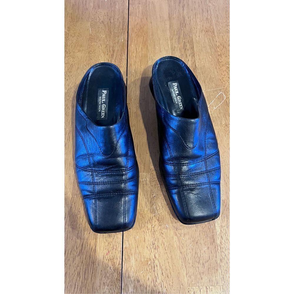 PAUL GREEN GERMANY BLACK LEATHER SQUARE TOE SHOE MULES WOMENS SIZE 5.5